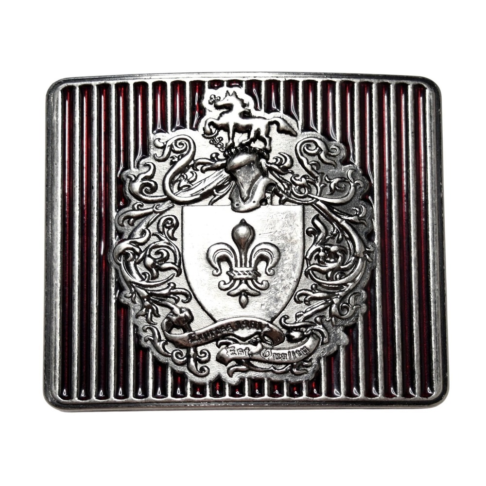 Unbranded Mens Silver Red Heraldic Crest Belt Buckle Fleur De Lis Medieval
